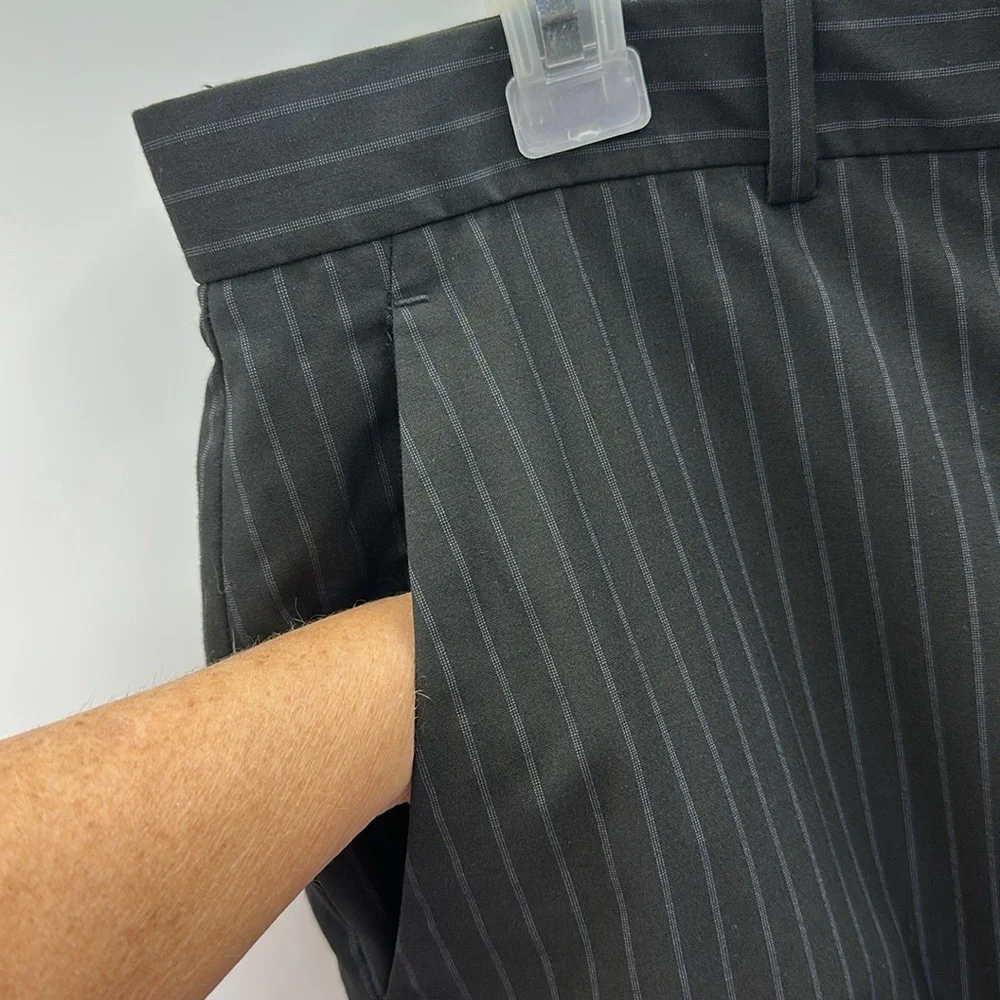 Perry Ellis Black Pinstripe 4 Pocket Flat Front Straight Dress Pants Men 33 x 30